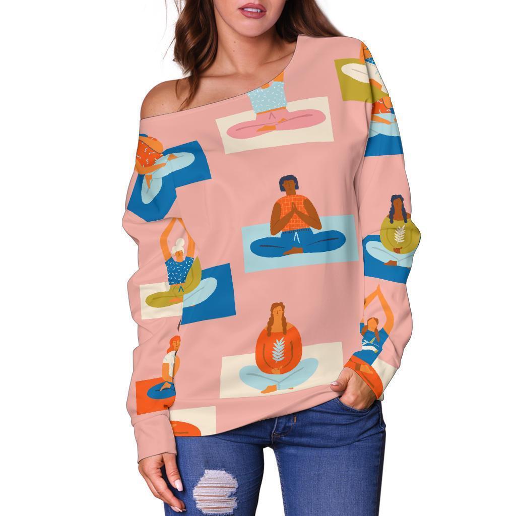 Meditation Yoga Pattern Print Women Off Shoulder Sweatshirt-grizzshop