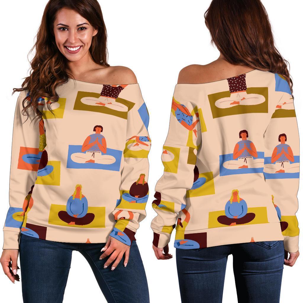 Meditation Yoga Print Pattern Women Off Shoulder Sweatshirt-grizzshop