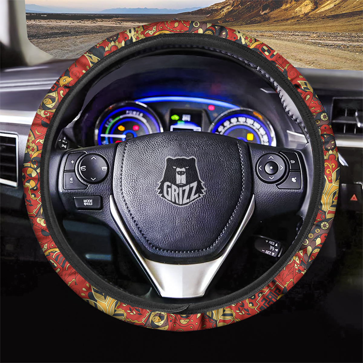 Mehndi Ethnic Doodle Print Pattern Car Steering Wheel Cover-grizzshop