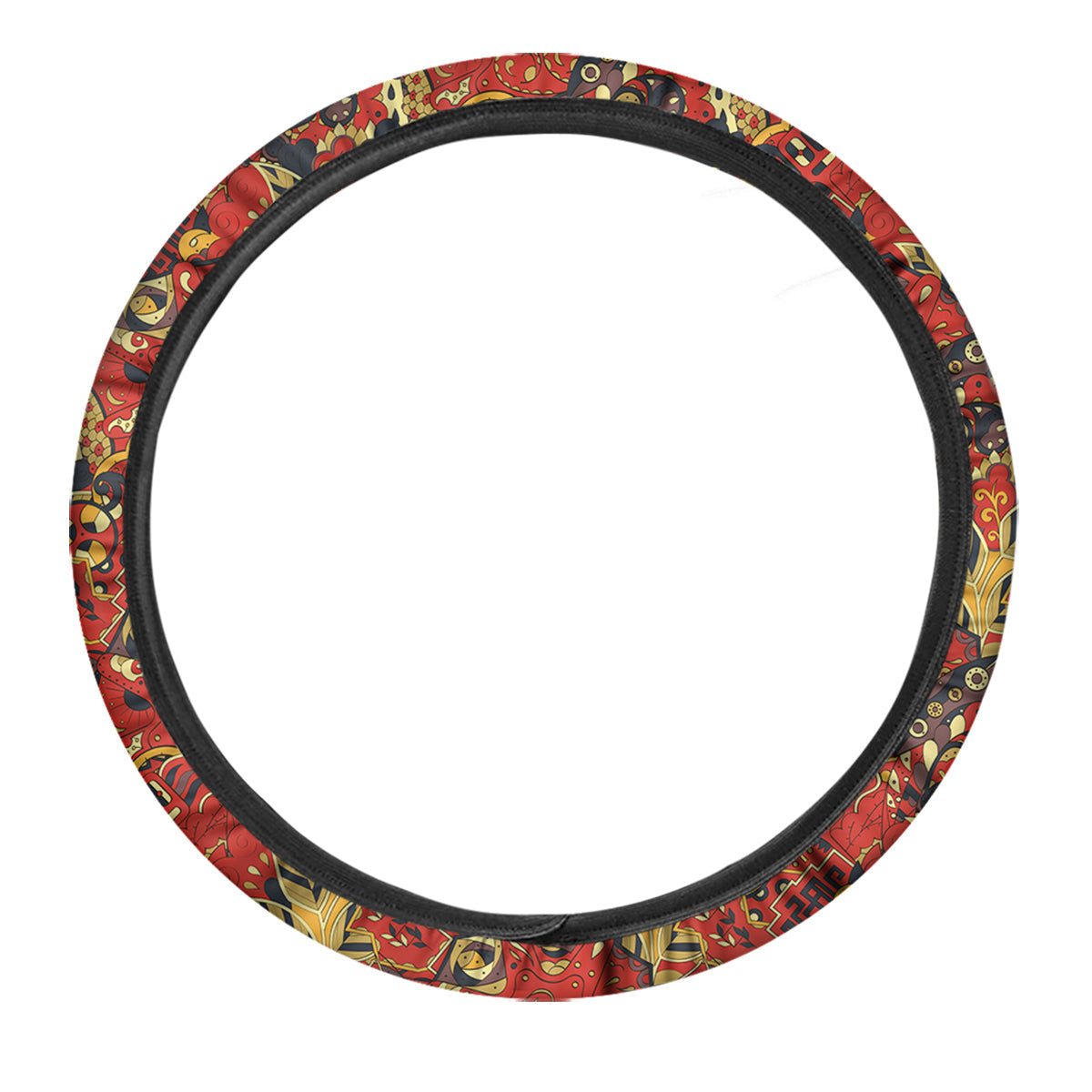Mehndi Ethnic Doodle Print Pattern Car Steering Wheel Cover-grizzshop