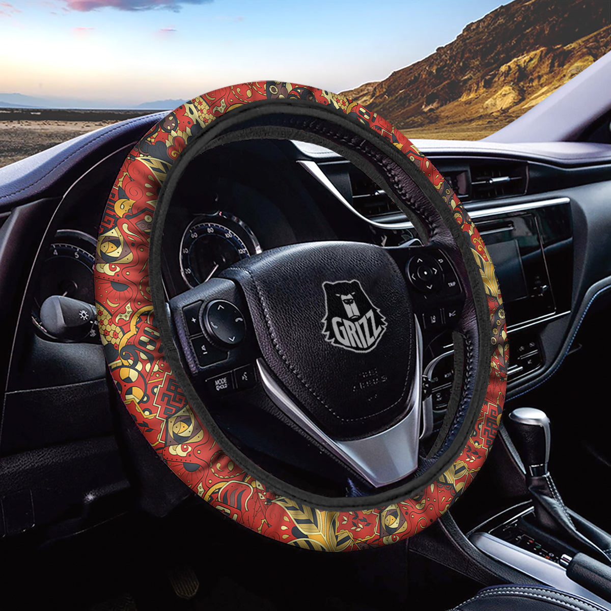 Mehndi Ethnic Doodle Print Pattern Car Steering Wheel Cover-grizzshop