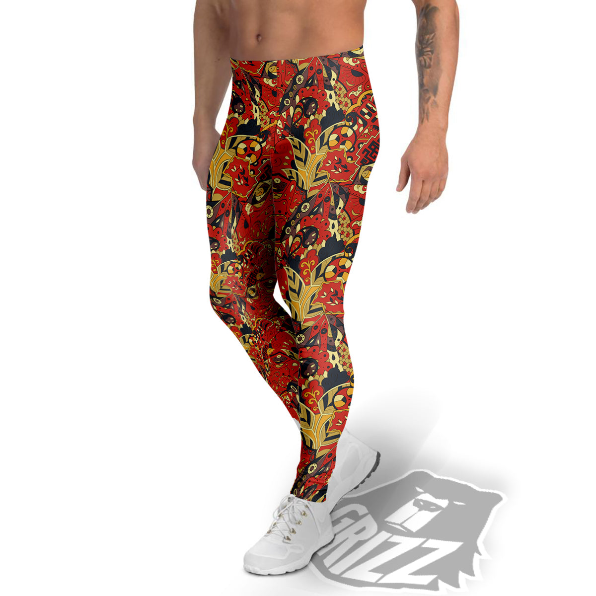 Mehndi Ethnic Doodle Print Pattern Men's Leggings-grizzshop