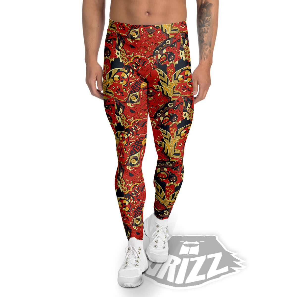 Mehndi Ethnic Doodle Print Pattern Men's Leggings-grizzshop