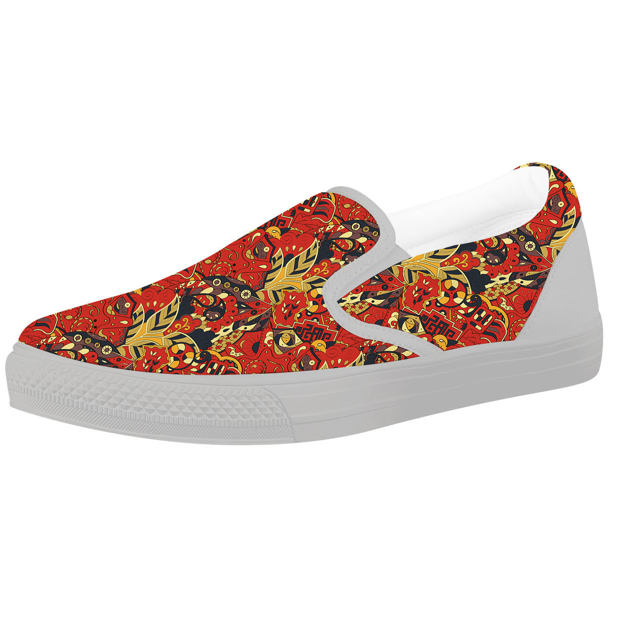 Mehndi Ethnic Doodle Print Pattern White Slip On Shoes-grizzshop