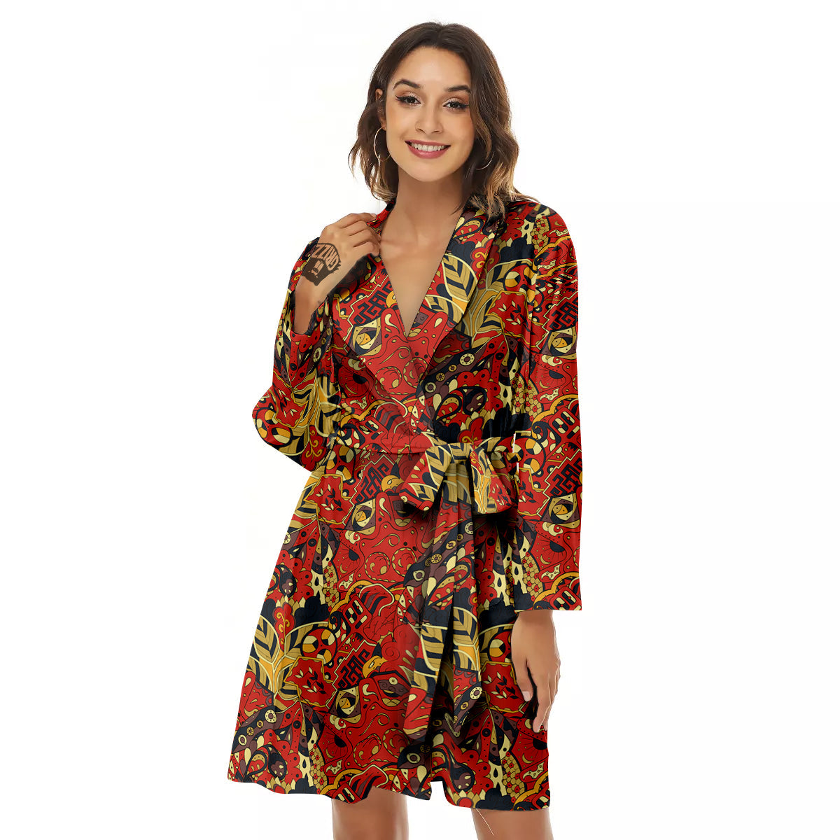 Mehndi Ethnic Doodle Print Pattern Women's Robe-grizzshop
