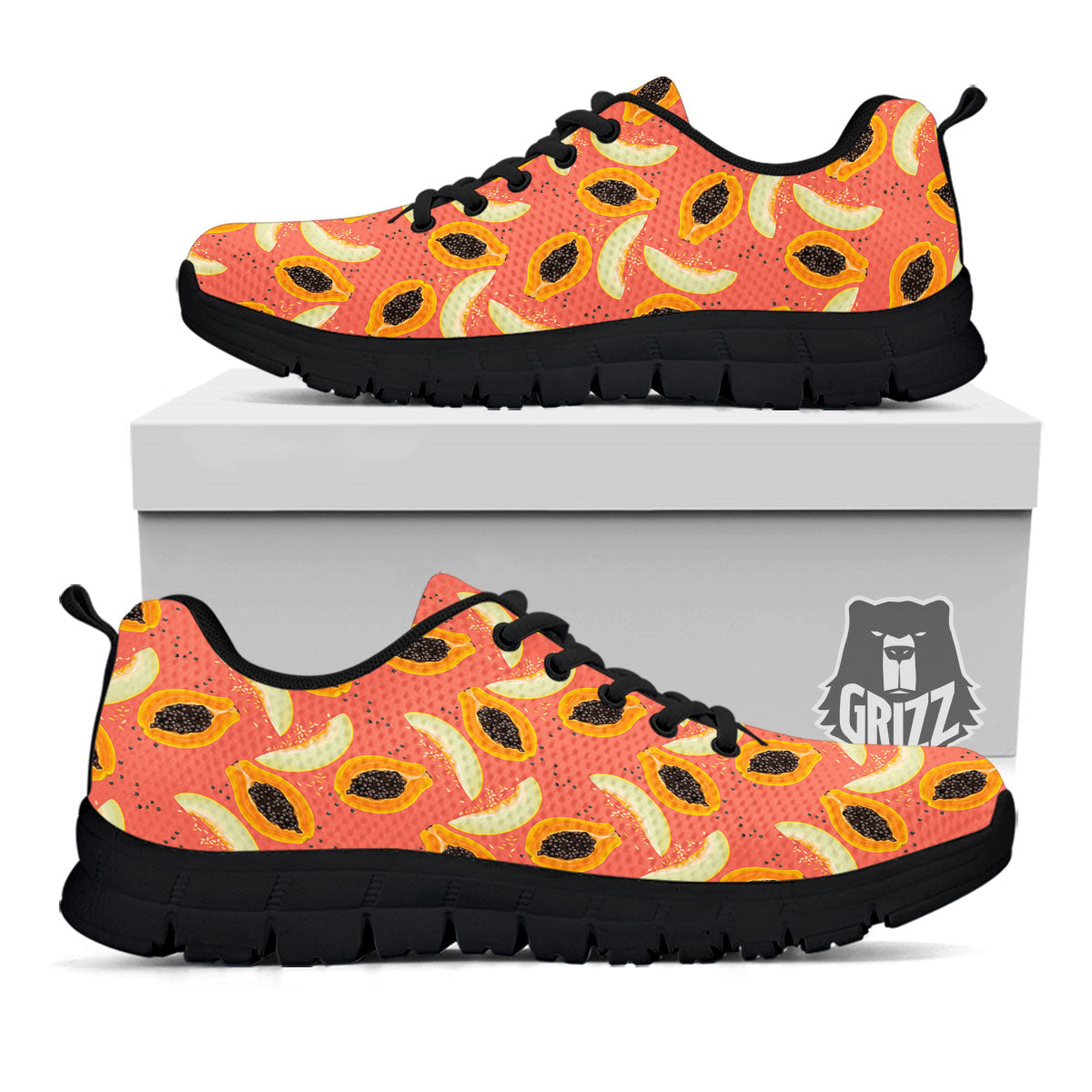Melon And Papaya Print Pattern Black Sneaker-grizzshop