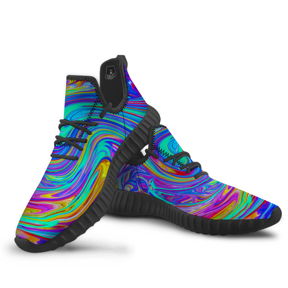 Melt Acid Colorful Print Black Walking Shoes-grizzshop