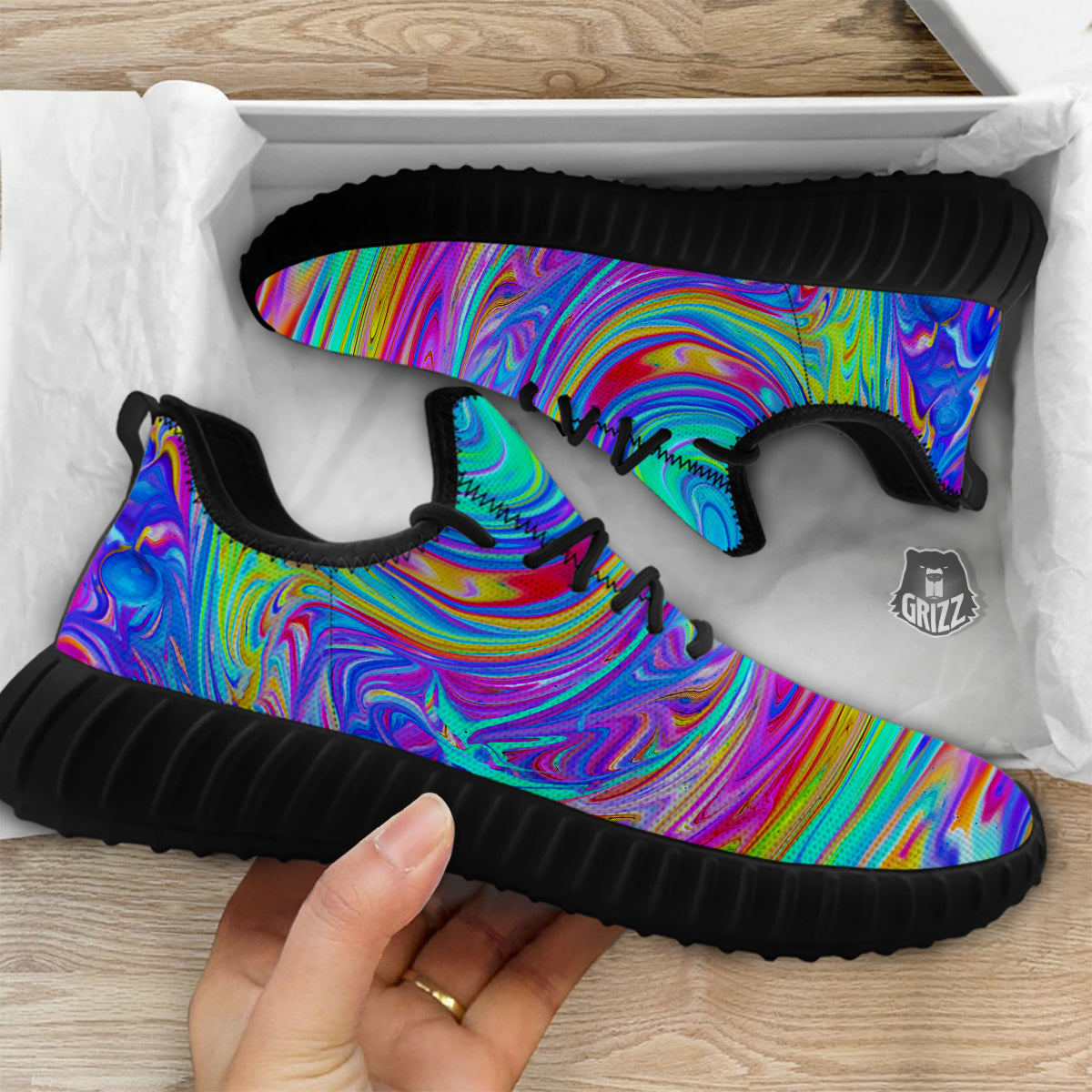 Melt Acid Colorful Print Black Walking Shoes-grizzshop