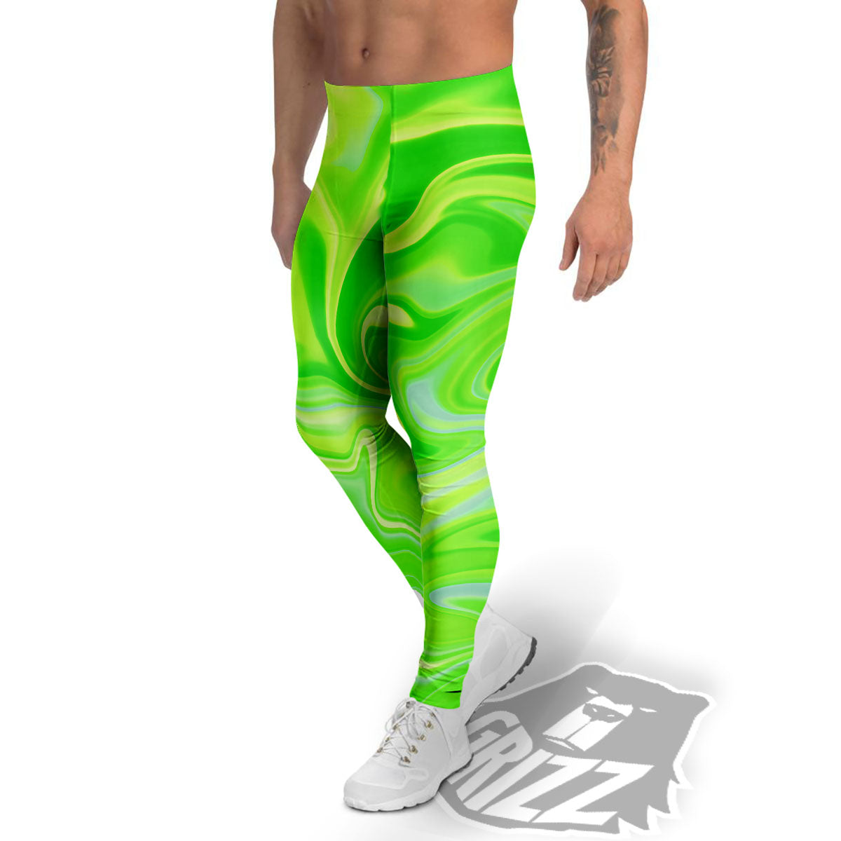 Melt Acid Green Print Men's Leggings-grizzshop