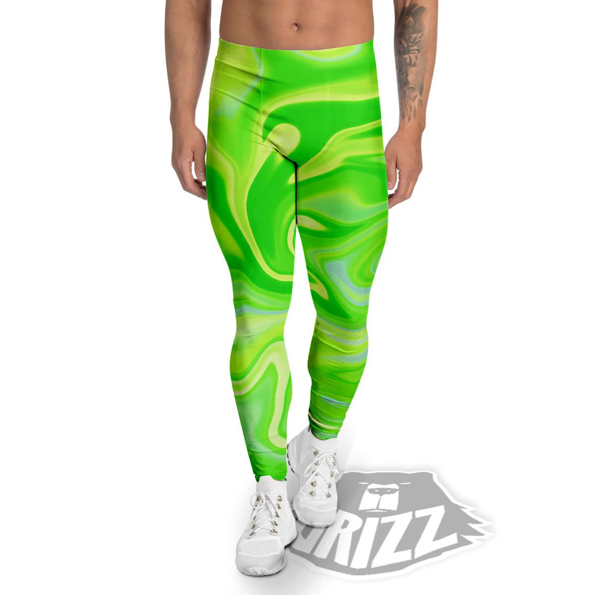 Melt Acid Green Print Men's Leggings-grizzshop