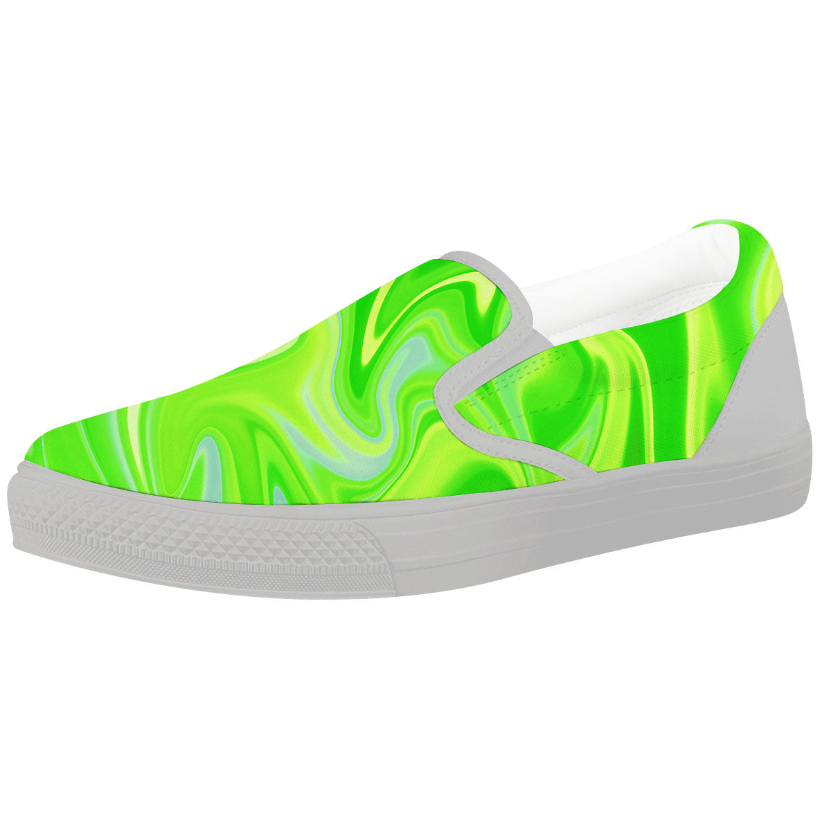 Melt Acid Green Print White Slip On Shoes-grizzshop