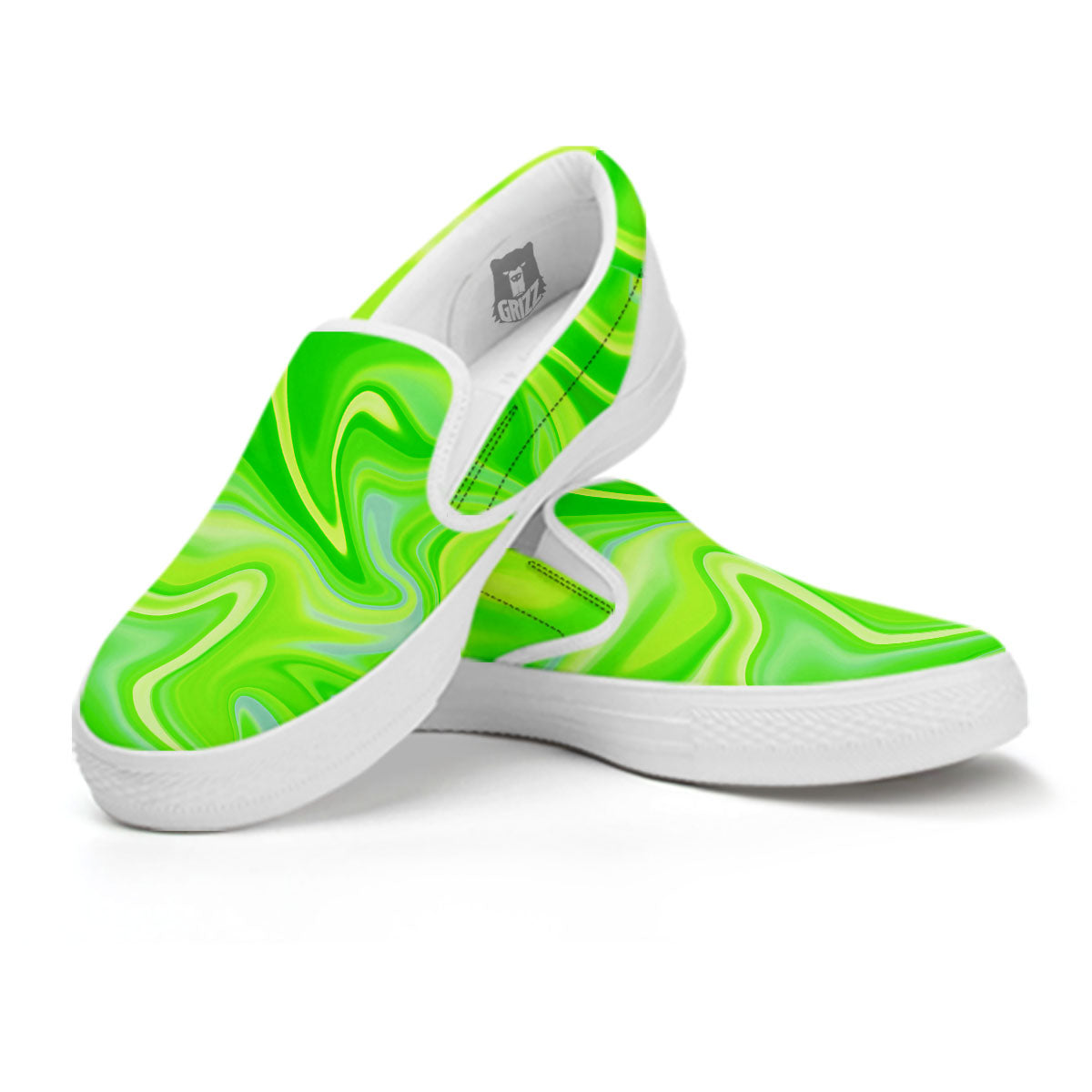 Melt Acid Green Print White Slip On Shoes-grizzshop