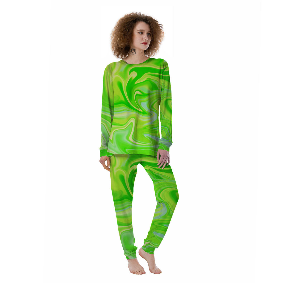 Melt Acid Green Print Women's Pajamas-grizzshop