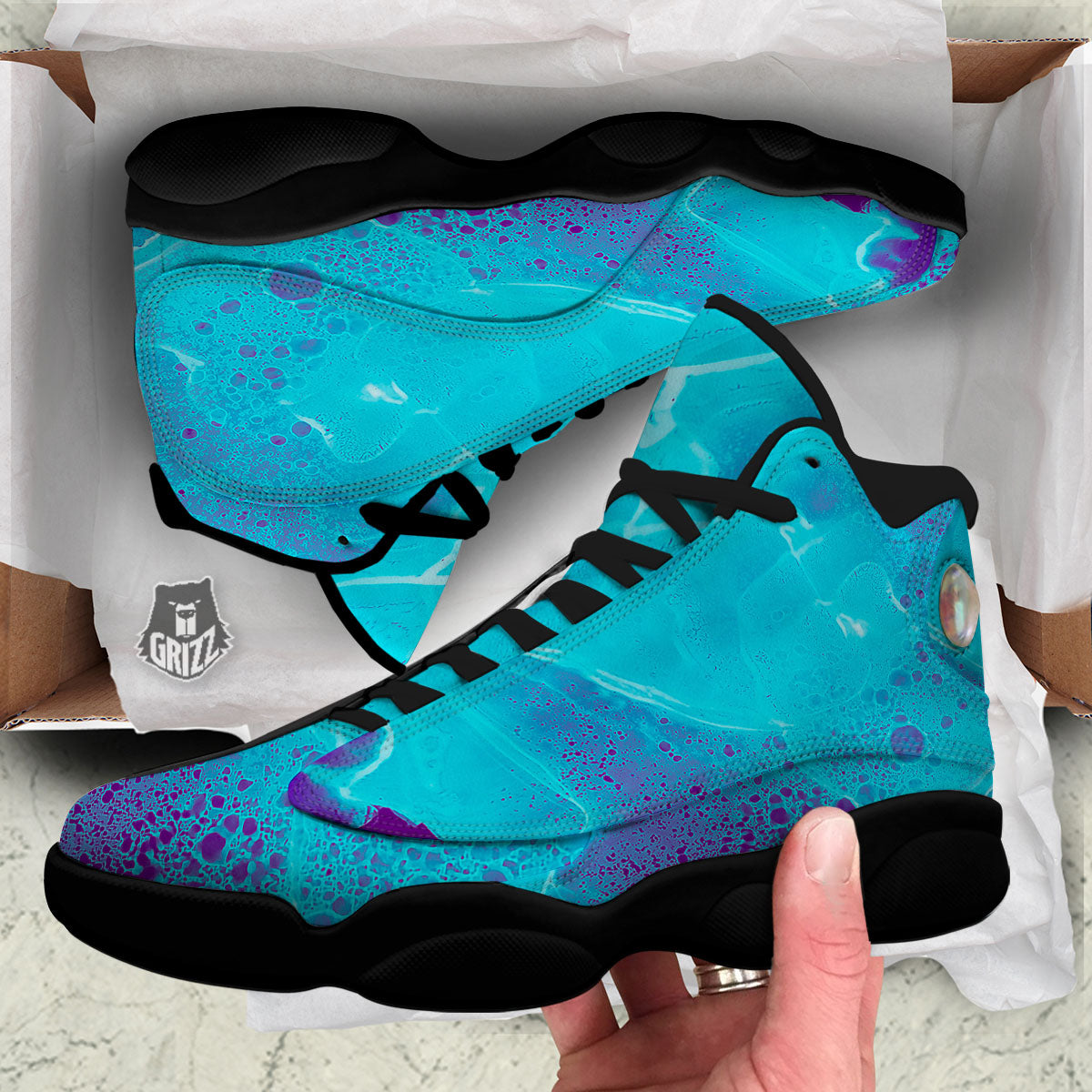 Melt Acid Turquoise Print Black Basketball Shoes-grizzshop