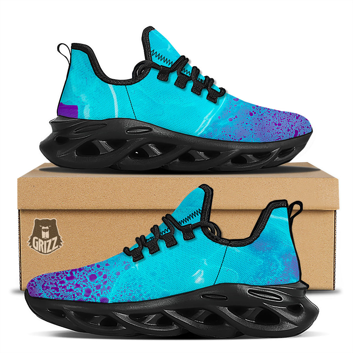 Melt Acid Turquoise Print Black Running Shoes-grizzshop