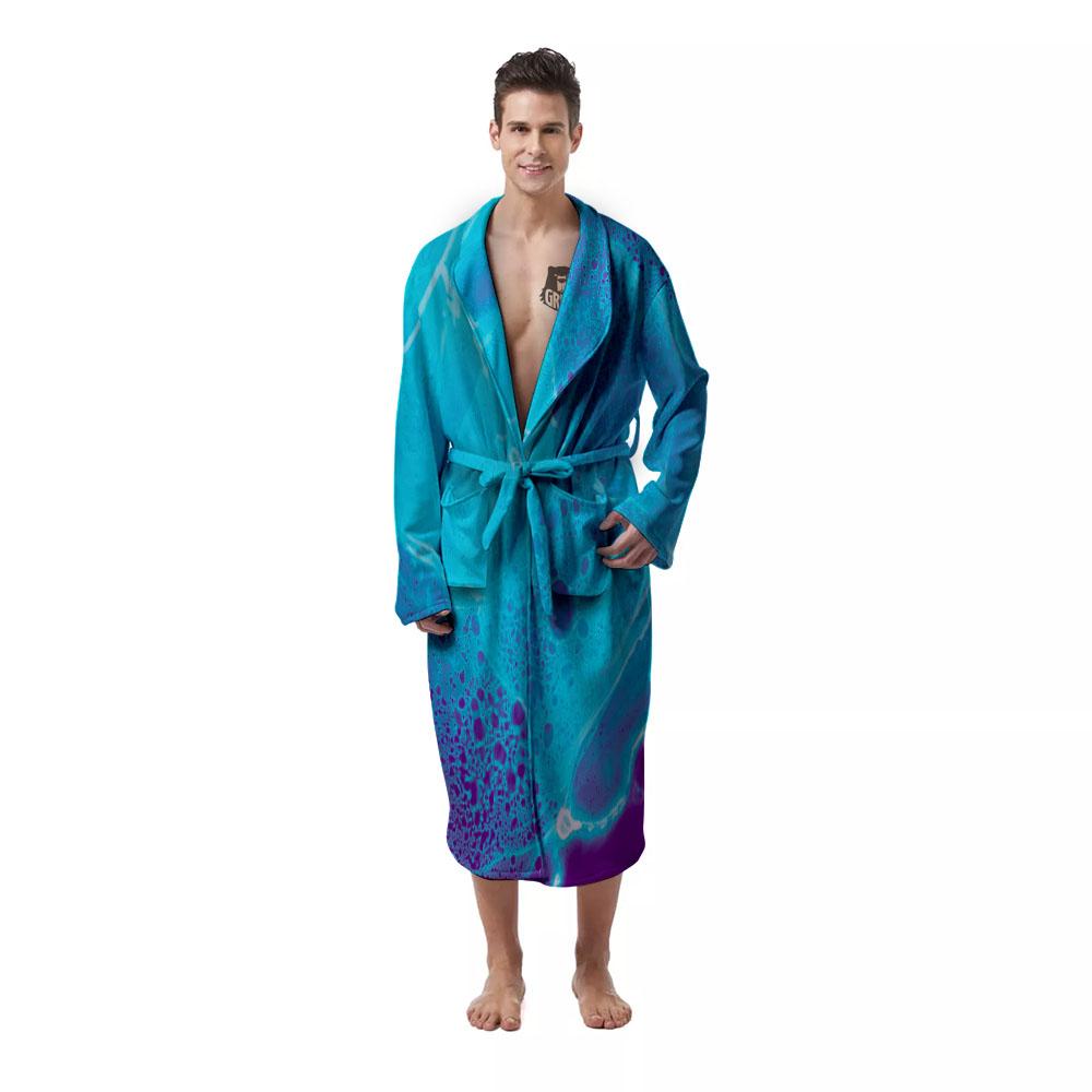 Melt Acid Turquoise Print Men's Robe-grizzshop