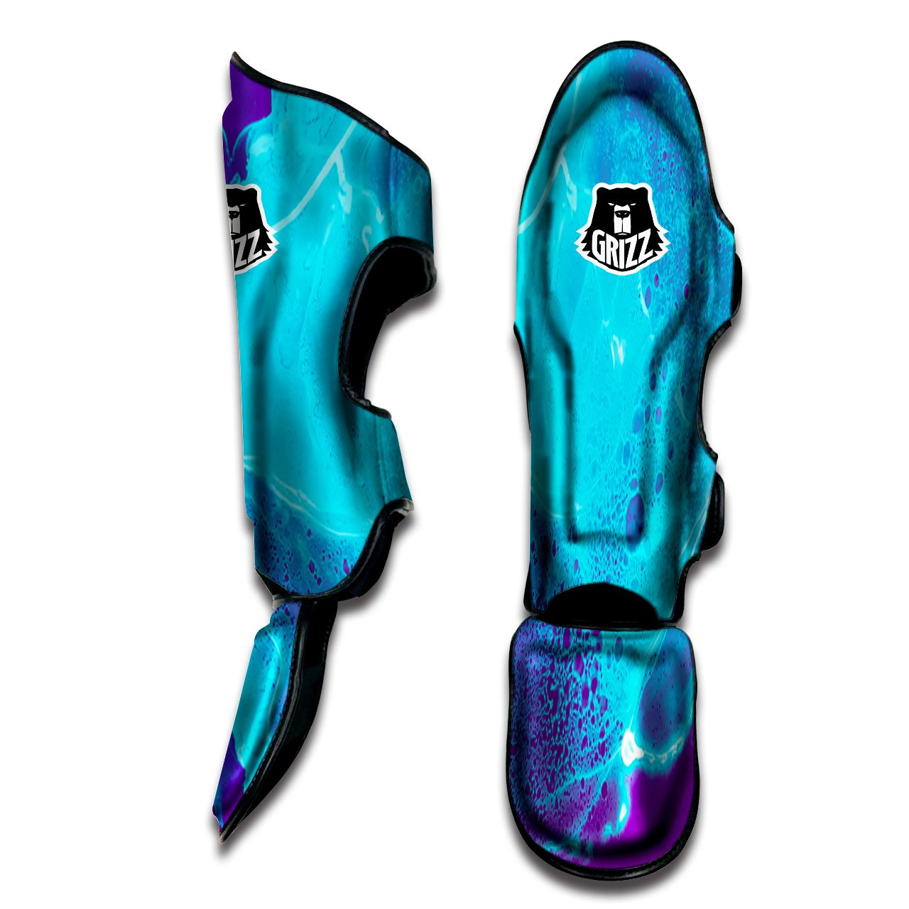 Melt Acid Turquoise Print Muay Thai Shin Guards-grizzshop