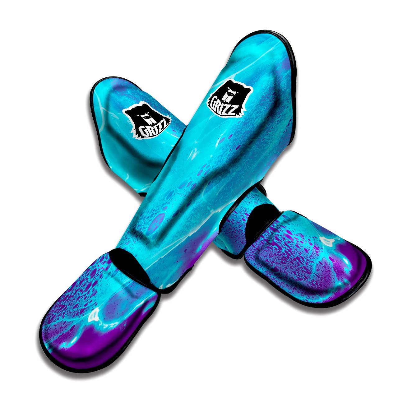 Melt Acid Turquoise Print Muay Thai Shin Guards-grizzshop