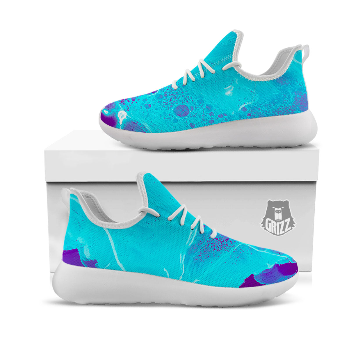 Melt Acid Turquoise Print White Athletic Shoes-grizzshop