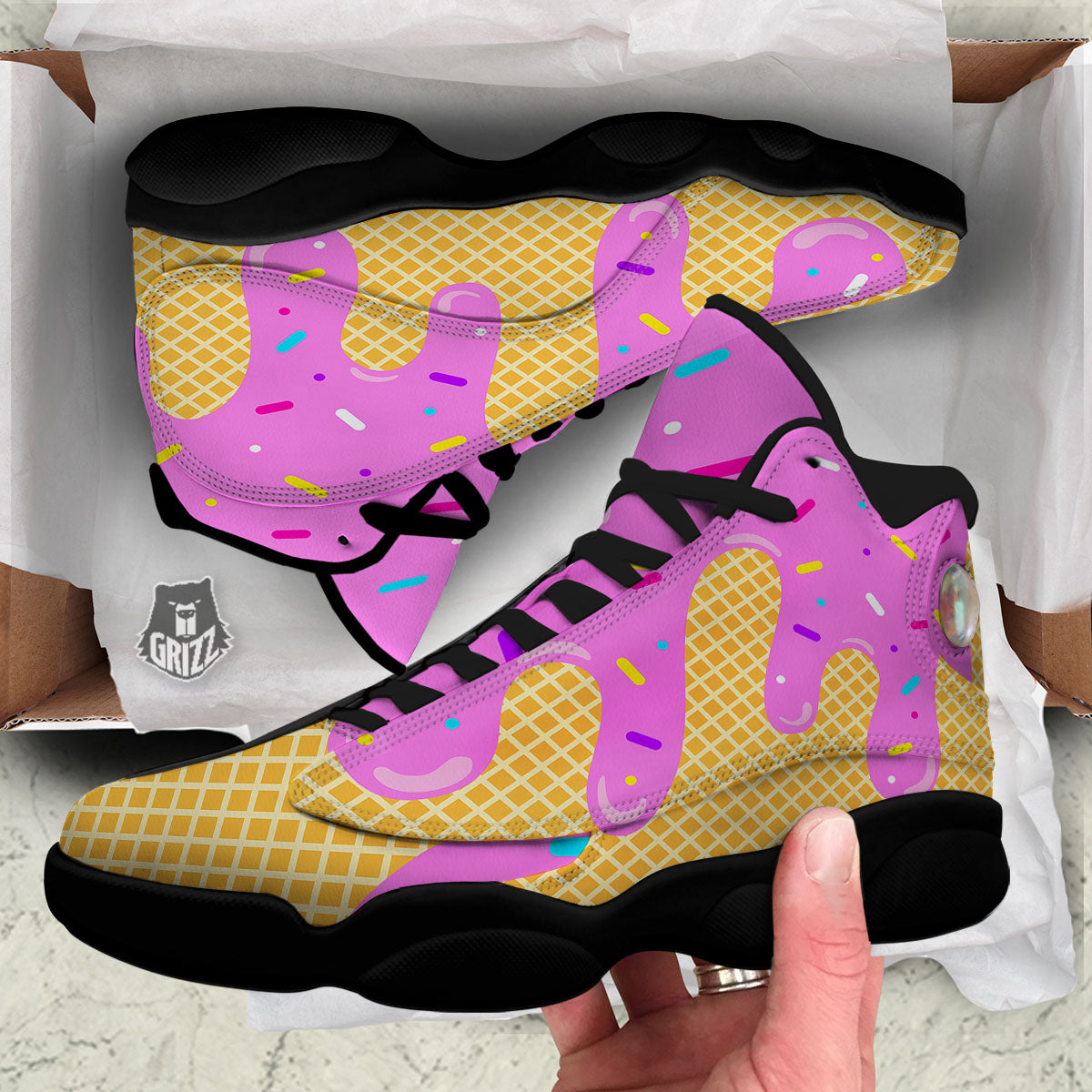 Melted Ice Cream Print White Basketball Shoes