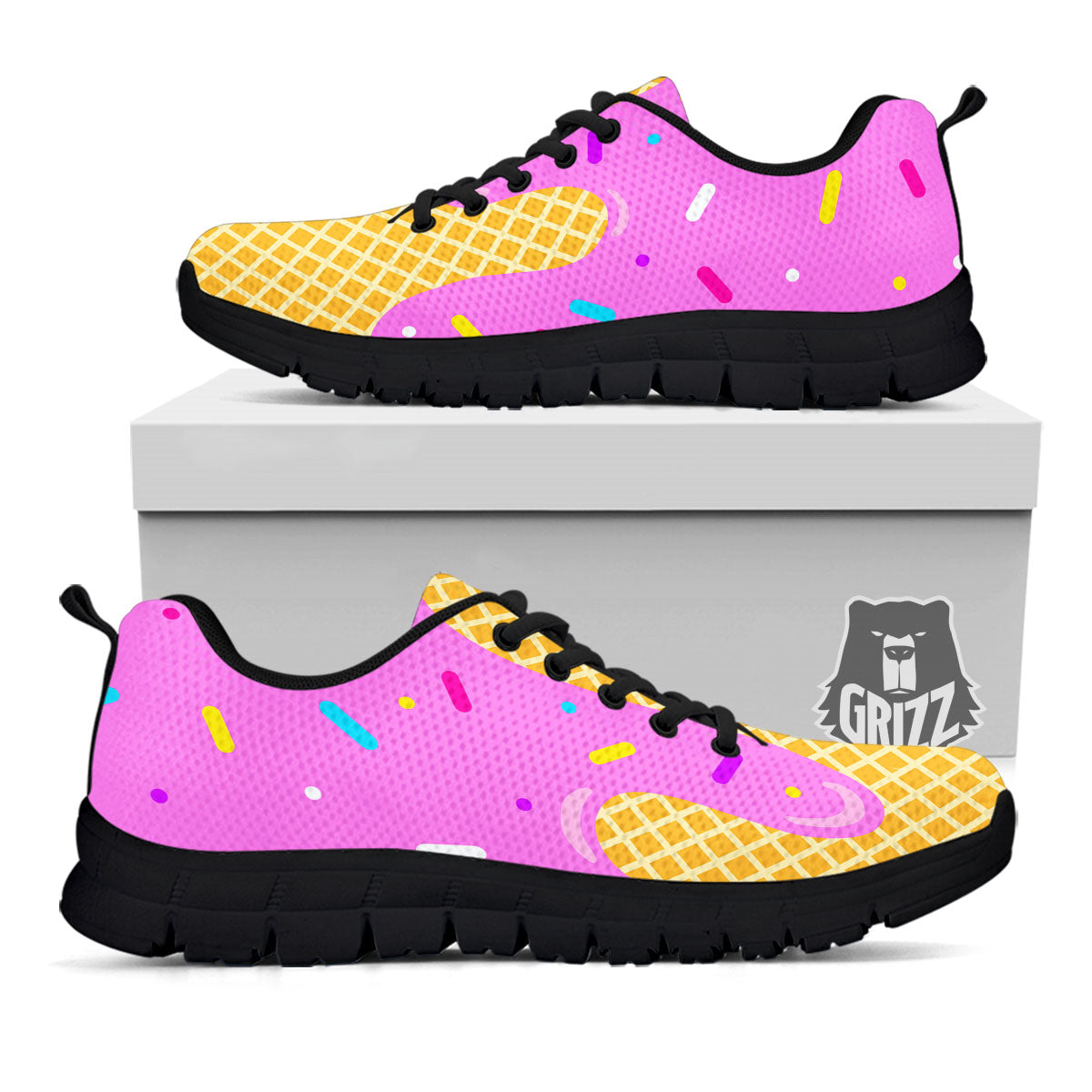 Melted Ice Cream Pink Print Black Sneaker-grizzshop