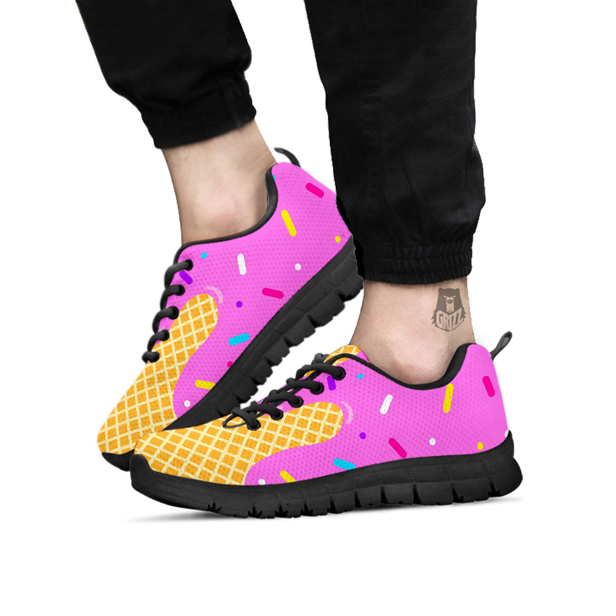 Melted Ice Cream Pink Print Black Sneaker-grizzshop