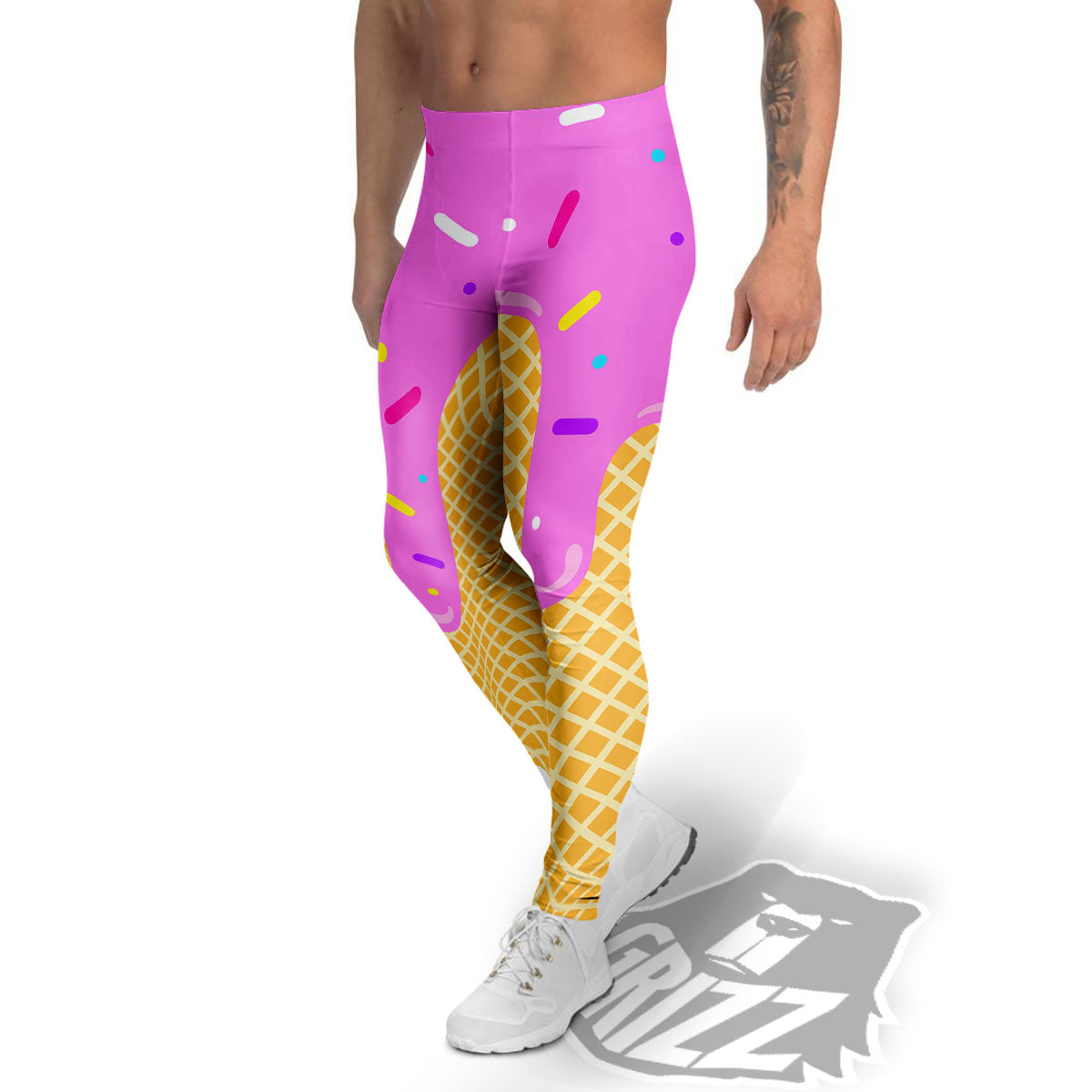 Melted Ice Cream Pink Print Men's Leggings-grizzshop