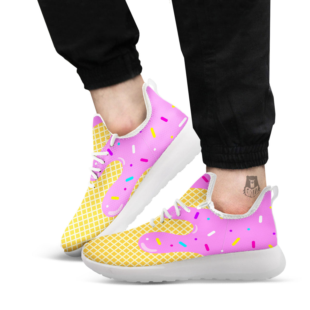 Melted Ice Cream Pink Print White Athletic Shoes-grizzshop