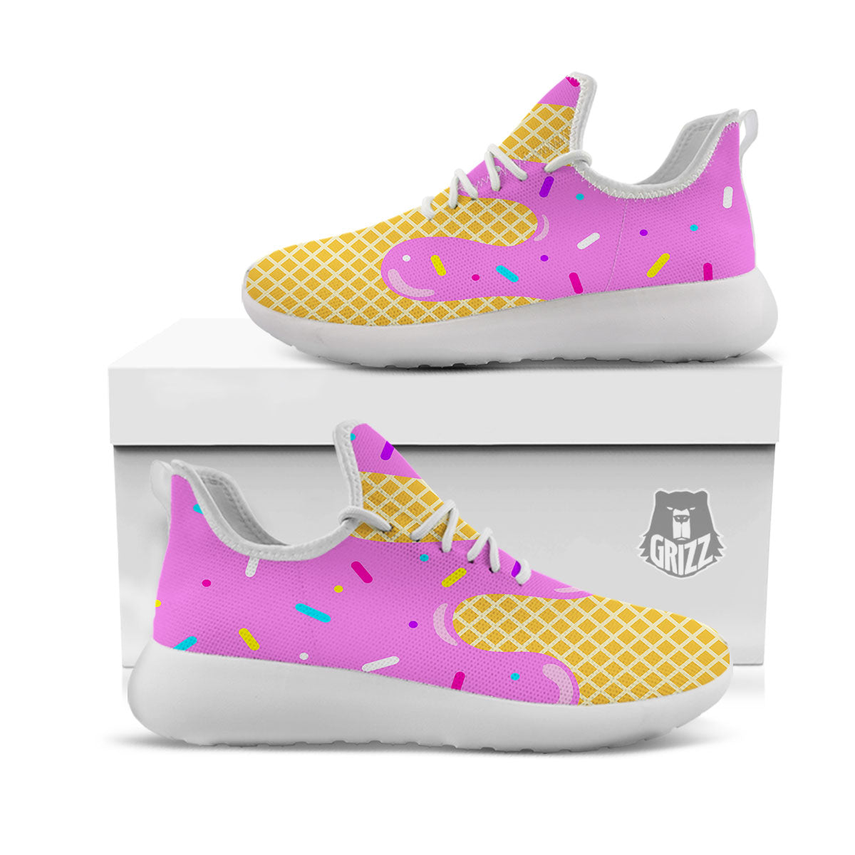 Melted Ice Cream Pink Print White Athletic Shoes-grizzshop