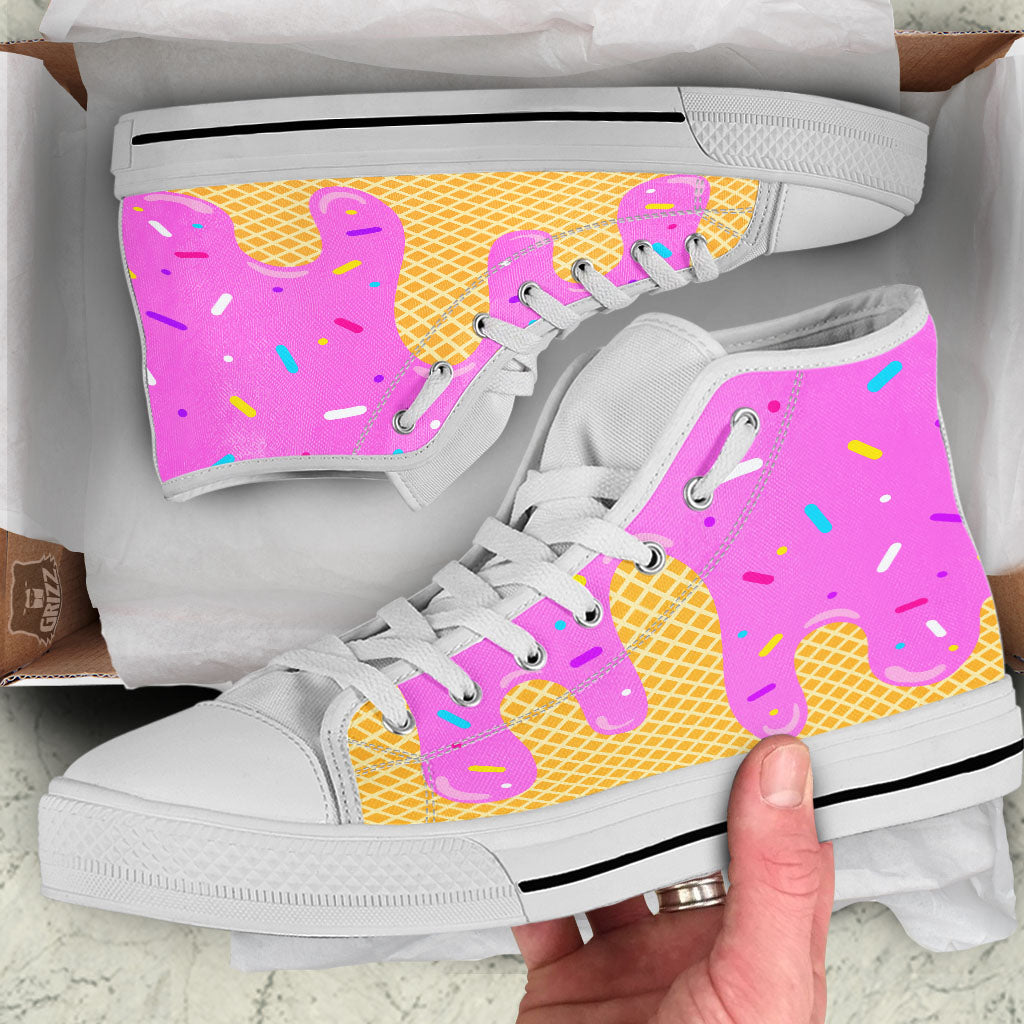 Melted Ice Cream Pink Print White High Top Shoes-grizzshop