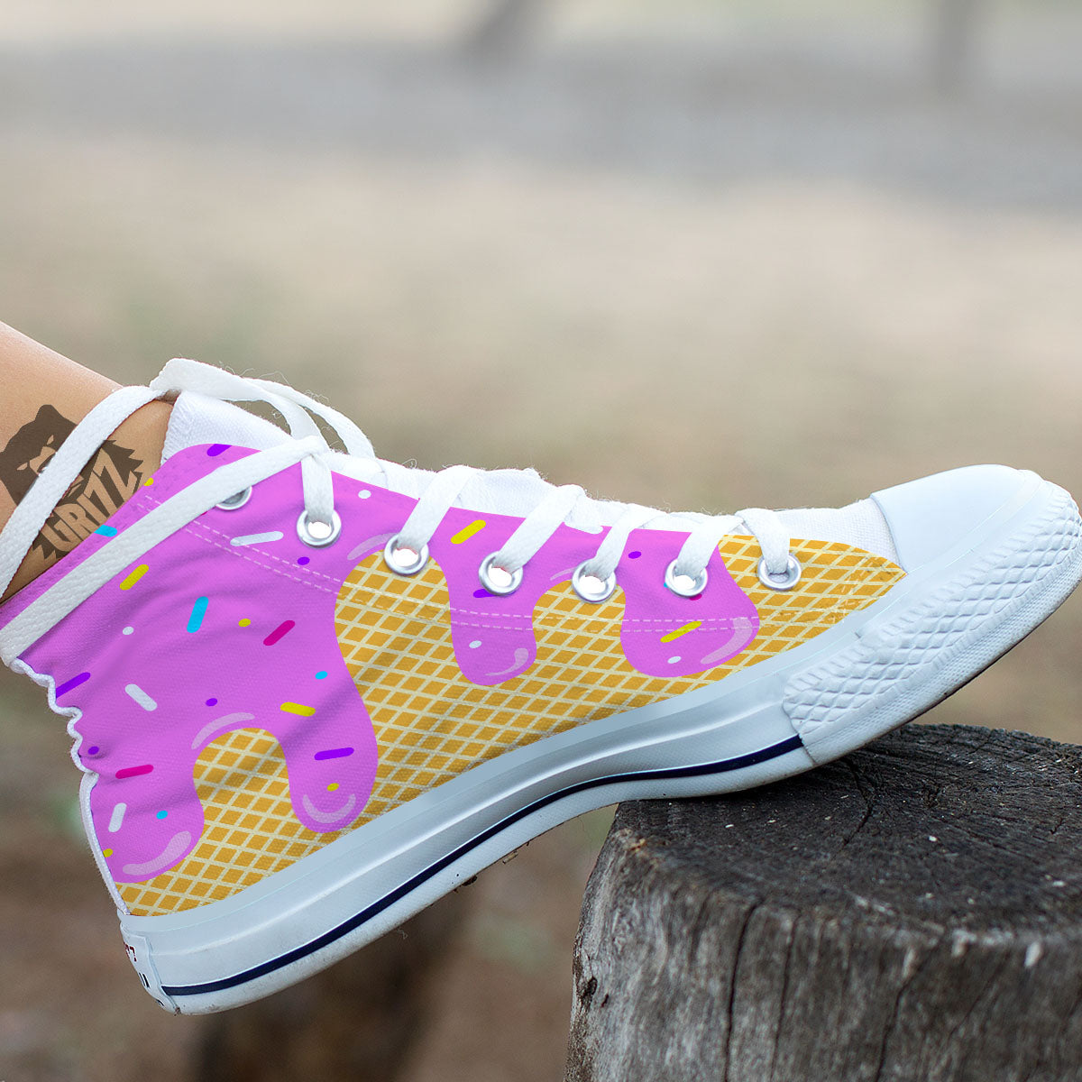 Melted Ice Cream Pink Print White High Top Shoes-grizzshop