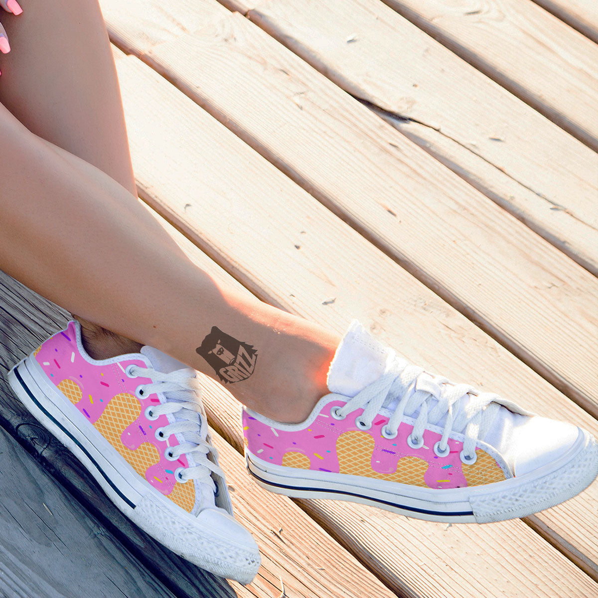 Melted Ice Cream Pink Print White Low Top Shoes-grizzshop