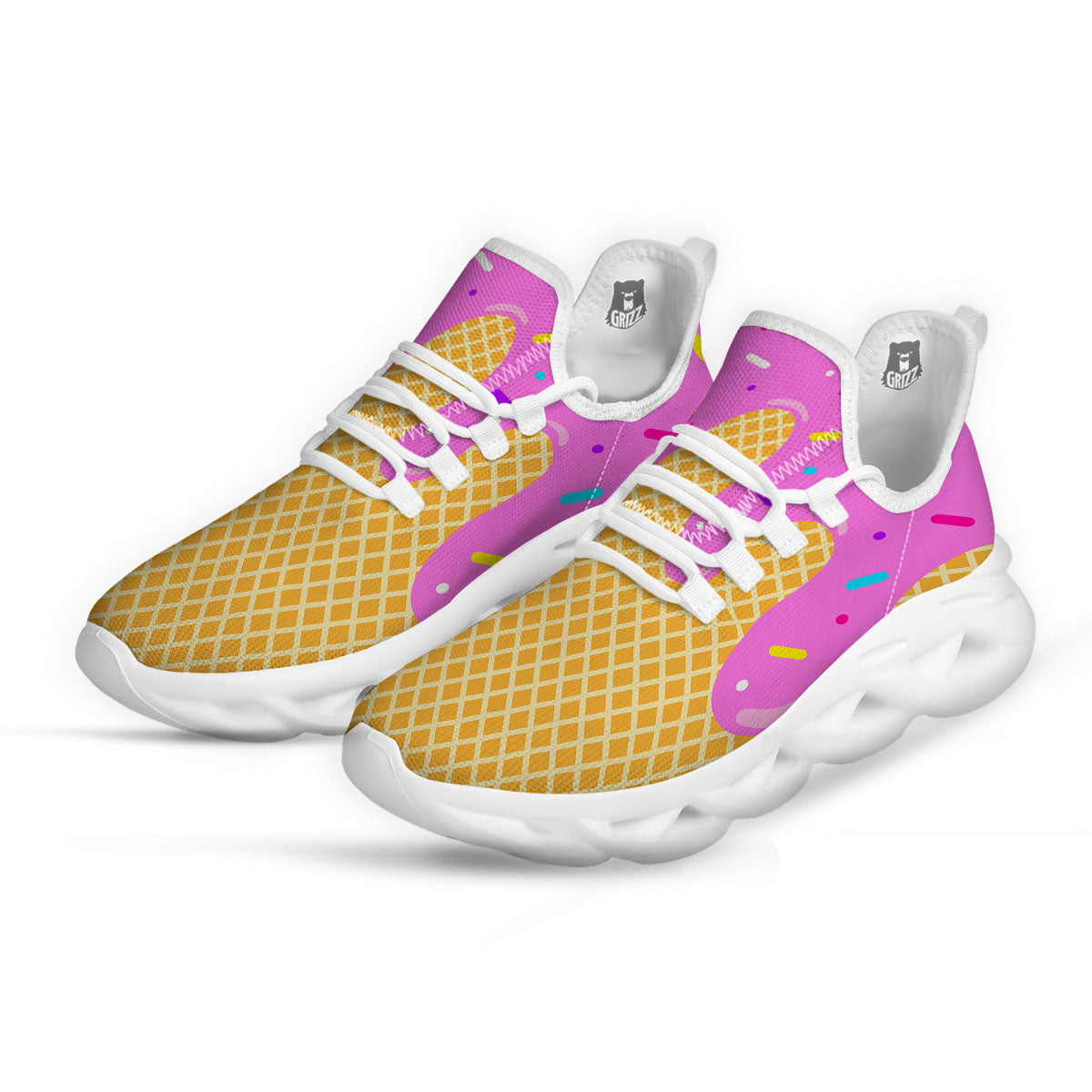 Melted Ice Cream Pink Print White Running Shoes-grizzshop