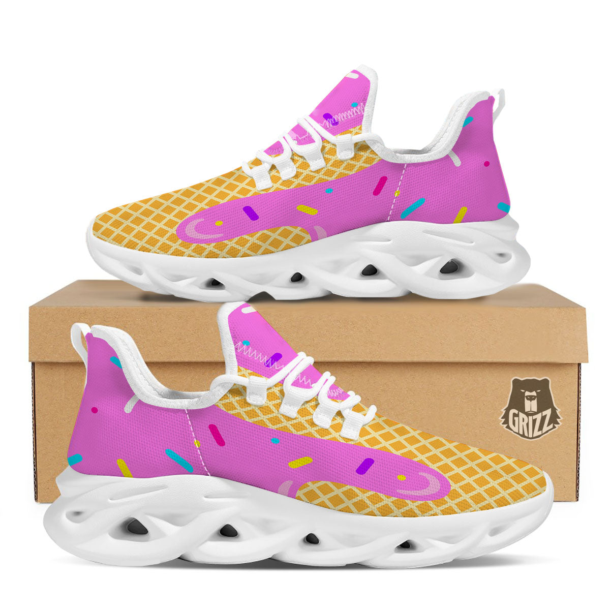 Melted Ice Cream Pink Print White Running Shoes-grizzshop