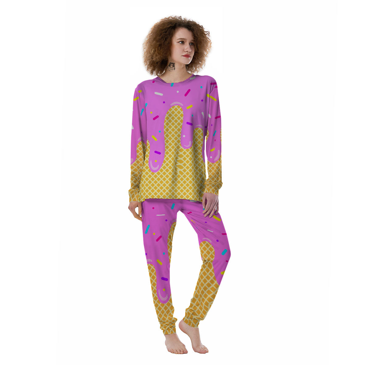 Melted Ice Cream Pink Print Women's Pajamas-grizzshop