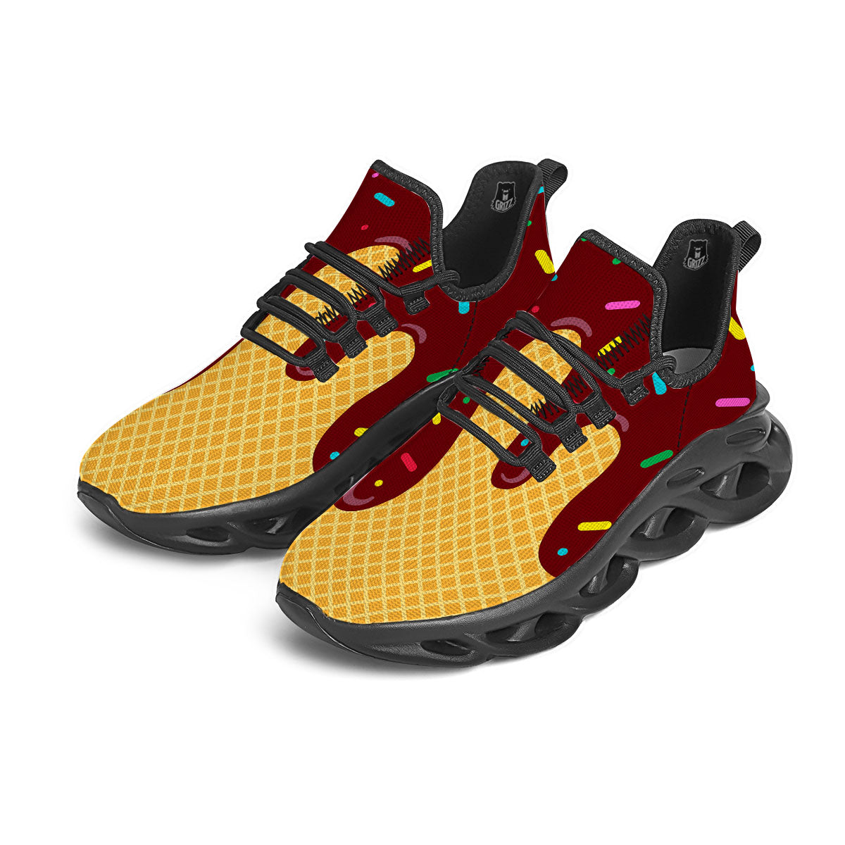 Melted Ice Cream Print Black Running Shoes-grizzshop