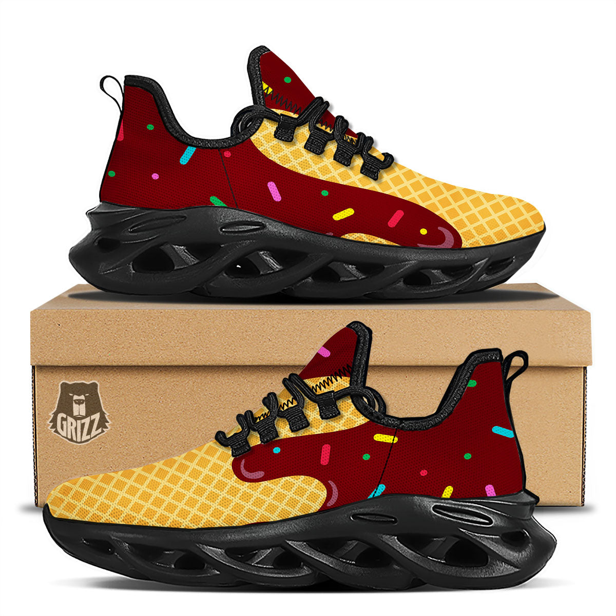 Melted Ice Cream Print Black Running Shoes-grizzshop