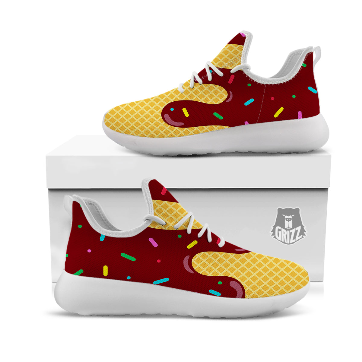 Melted Ice Cream Print Pattern White Athletic Shoes-grizzshop