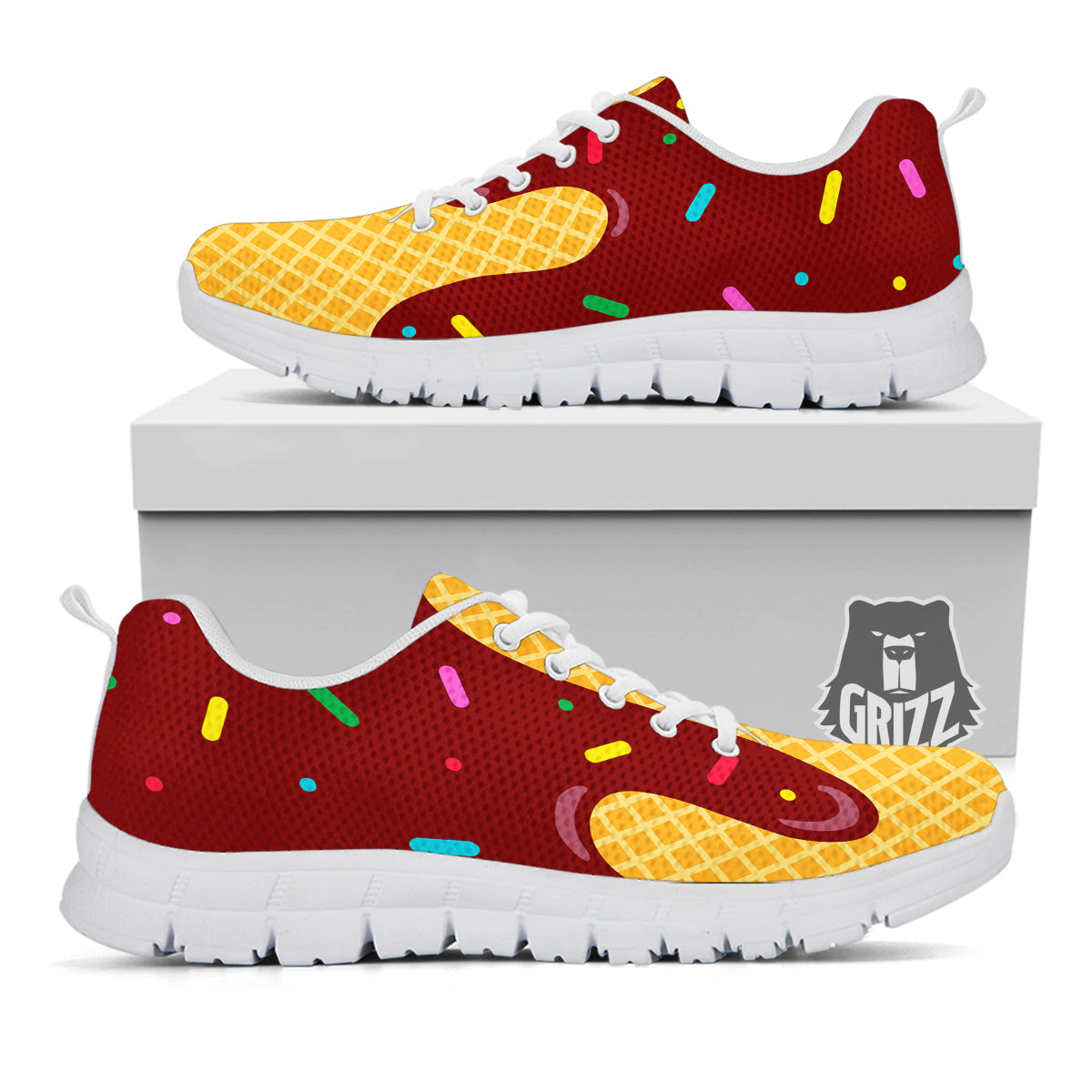 Melted Ice Cream Print Pattern White Sneaker-grizzshop