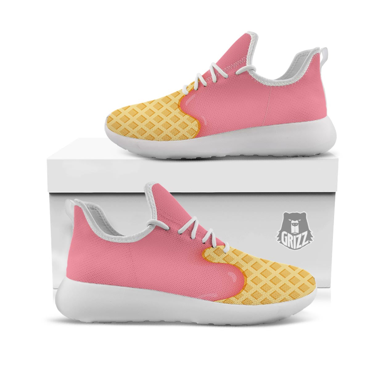 Melted Strawberry Ice Cream Print White Athletic Shoes-grizzshop