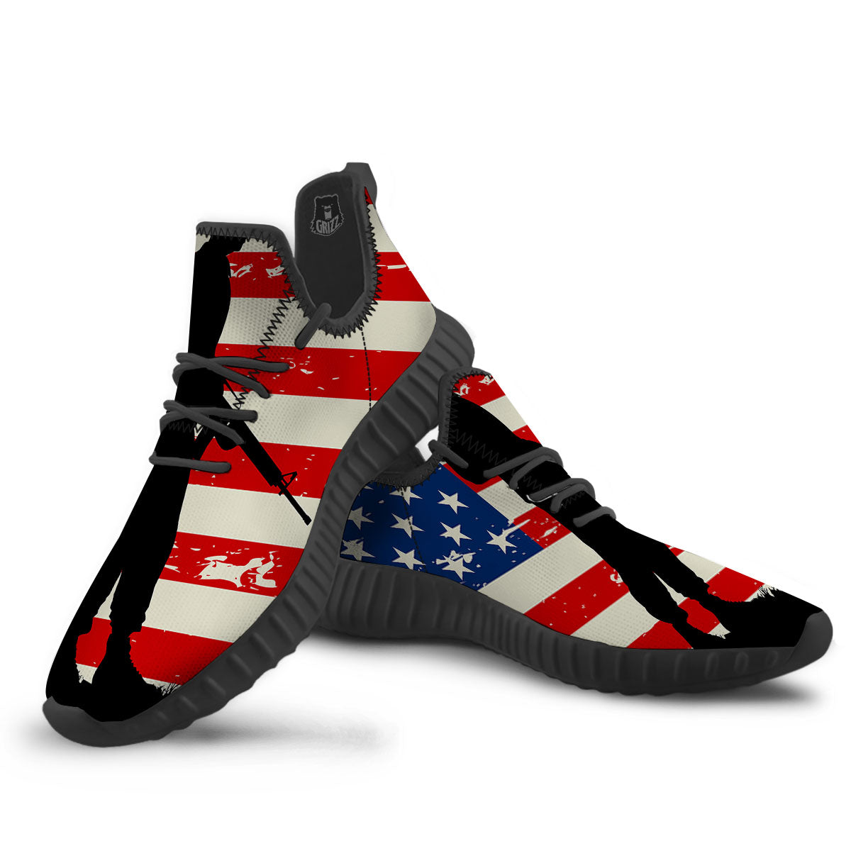 Memorial War American Flag Print Black Walking Shoes-grizzshop