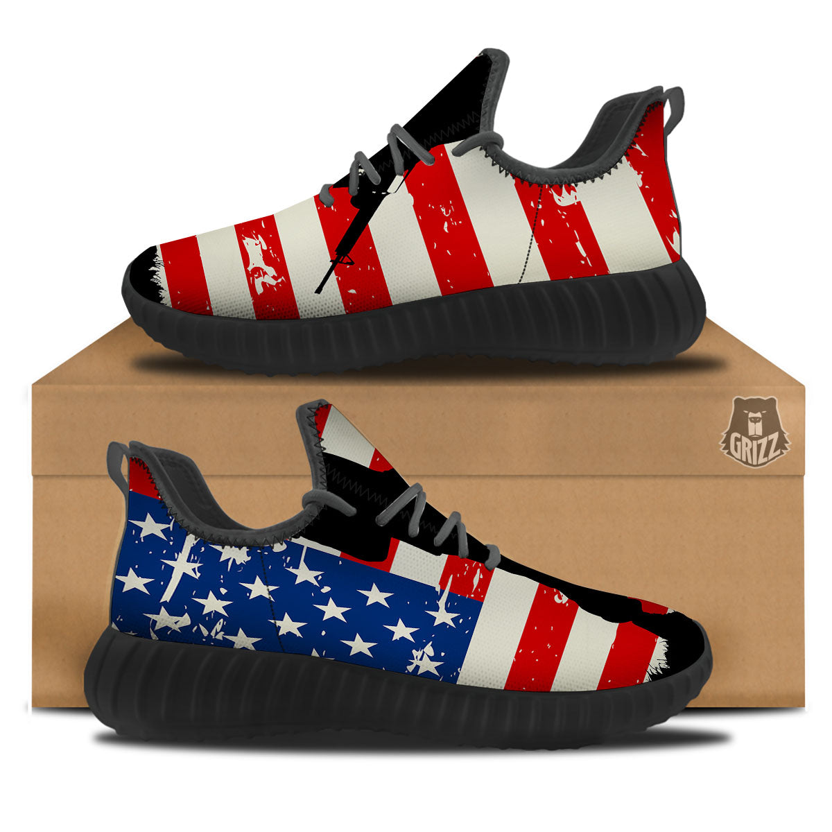 Memorial War American Flag Print Black Walking Shoes-grizzshop