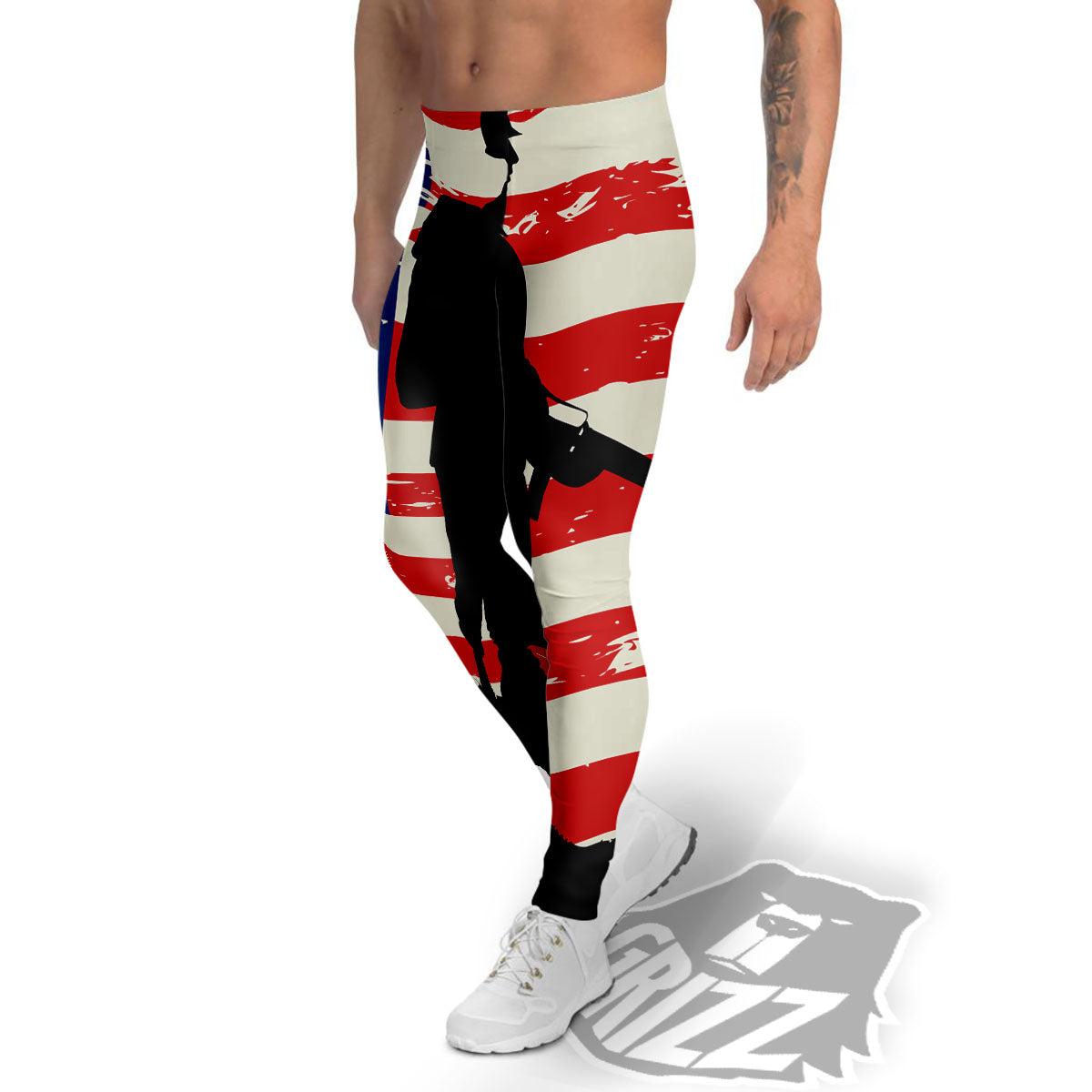 Memorial War American Flag Print Men's Leggings-grizzshop