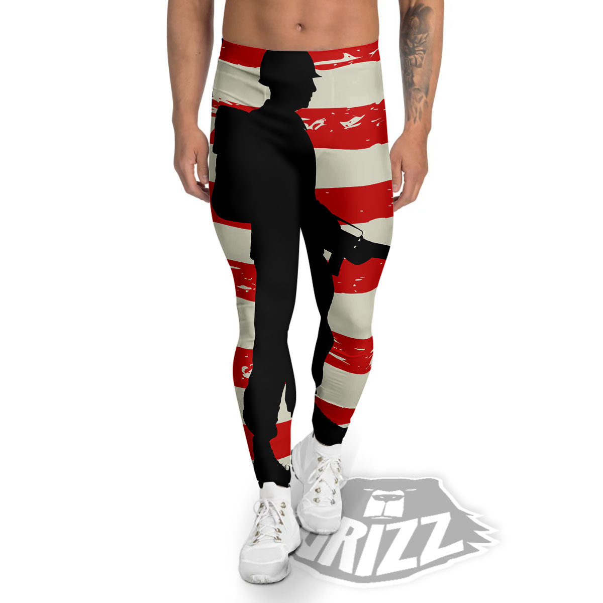 Memorial War American Flag Print Men's Leggings-grizzshop