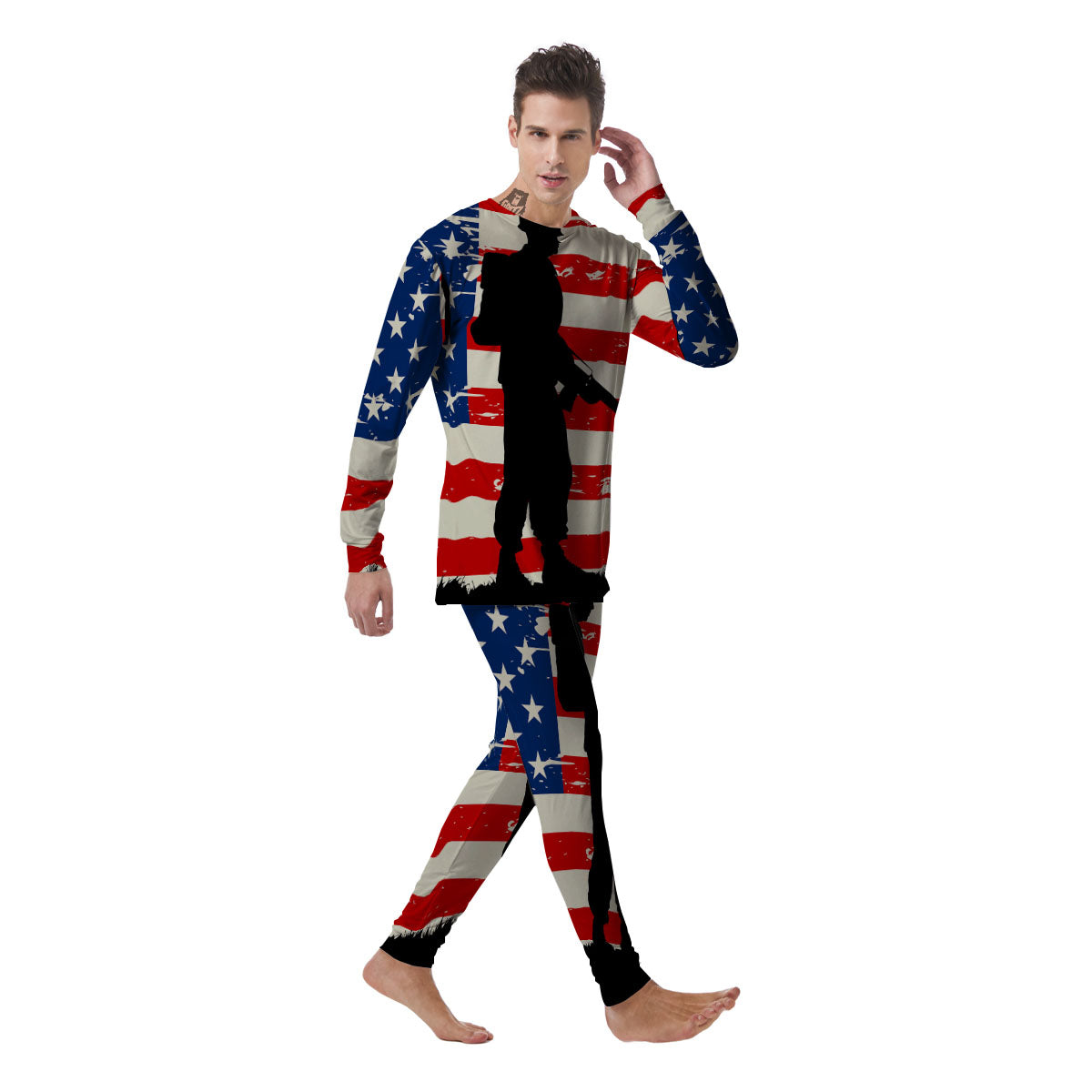 Memorial War American Flag Print Men's Pajamas-grizzshop