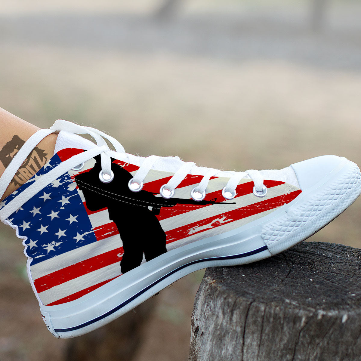 Memorial War American Flag Print White High Top Shoes-grizzshop