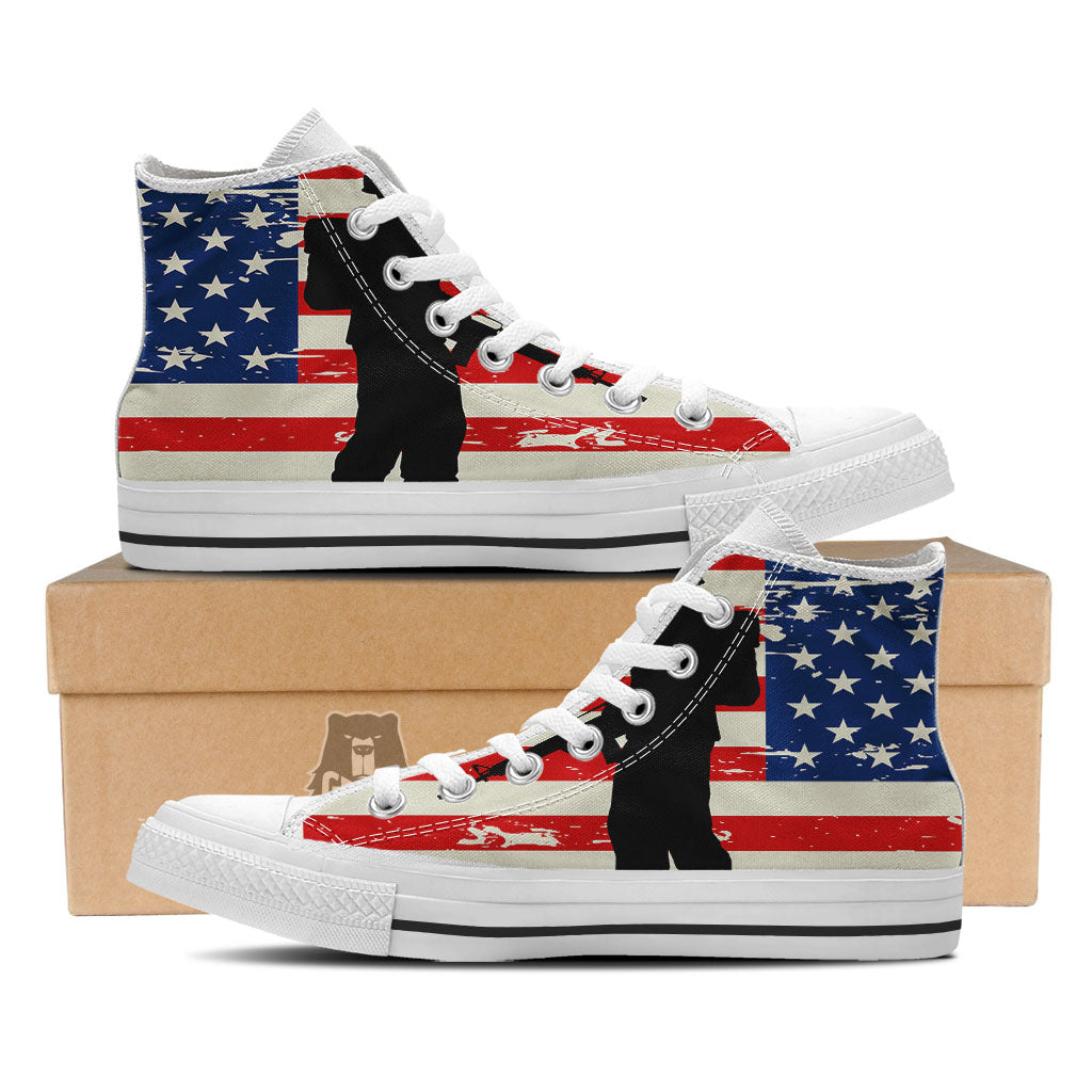 Memorial War American Flag Print White High Top Shoes-grizzshop