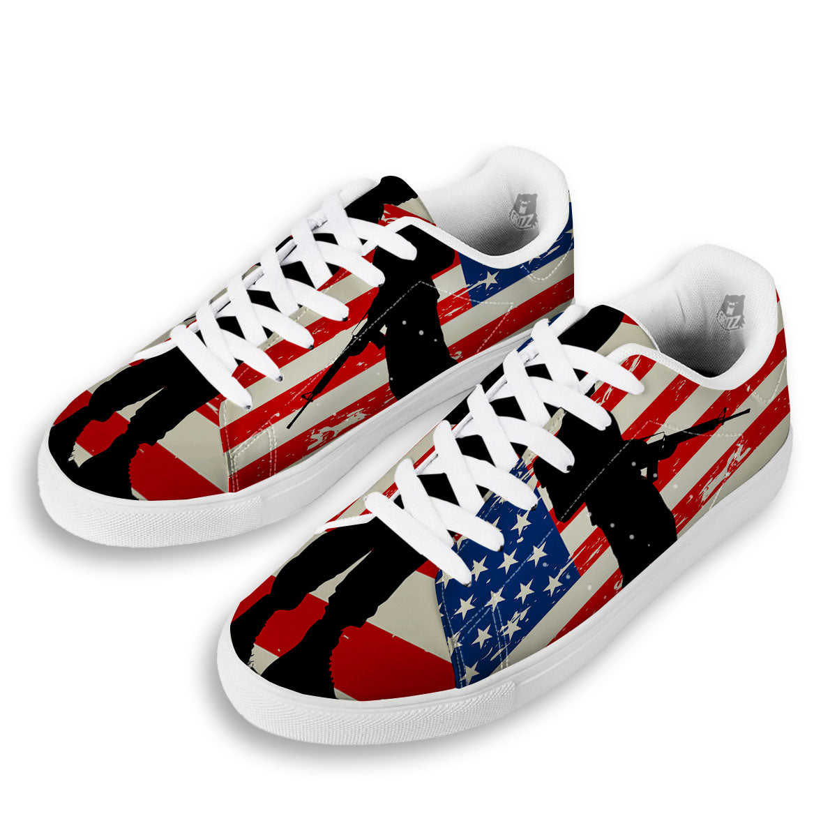 Memorial War American Flag Print White Low Top Sneakers-grizzshop