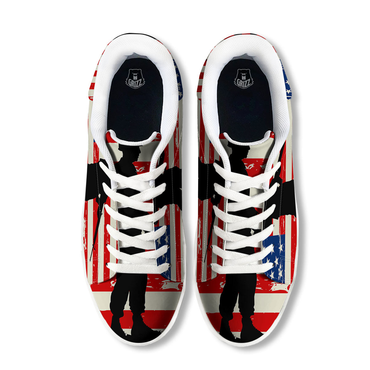 Memorial War American Flag Print White Low Top Sneakers-grizzshop