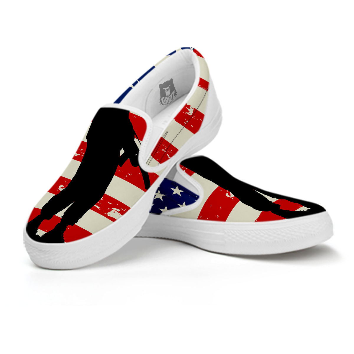 Memorial War American Flag Print White Slip On Shoes-grizzshop